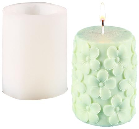 katmerio 3D DIY Silikon Kerzenform, Pfirsichblüte zylindrische Kerze Form, Kerze Casting Formen, Lebensmittel Grade Kerze Form für Soja Wachs, Bienenwachs, Aromatherapie, Schokolade Form