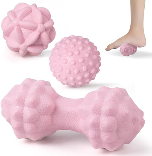 MEGAVOW 3 piezas Bolas de Masaje Muscular Set, Pelotas para Automasaje, Masaje Bola Pelotas en Forma Cacahuete, Bolas de Masaje de Liberación Miofascial para Cuello Espalda Hombro Brazo Pie, Rosa