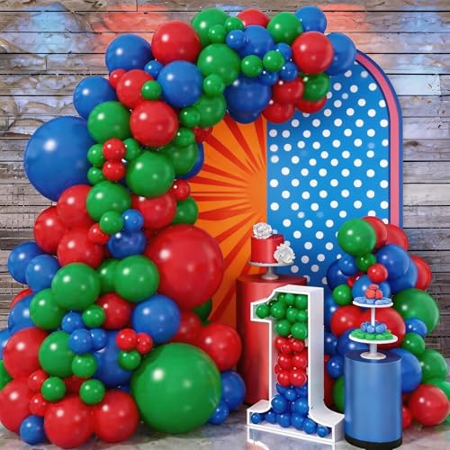 Red Blue Green Balloon Arch Garland Kit, 110 Pcs Green Red and Royal Blue Latex Balloons Kit for Kids Spider Inspired Birthday Baby Shower Graduation Boys Party Decorations