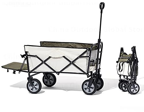 Gartenwagen mit 7'' großen Rädern und Bremse, 100 l robuster, zusammenklappbarer Nutzwagen mit ausziehbarer Heckklappe (C)