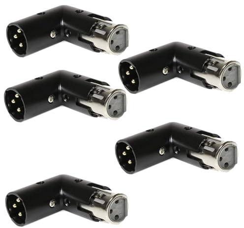 Milestock 5 x 3-poliger XLR-Winkeladapter, verstellbarer Stecker auf Buchse, XLR 90 Grad, 4 verstellbare Winkelpositionen