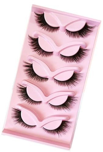 Lot de 5 paires de cils artificiels œil de chat - Aspect naturel - Œil de chat - Fabriqués à la main - Cils artificiels Wispy (#1)