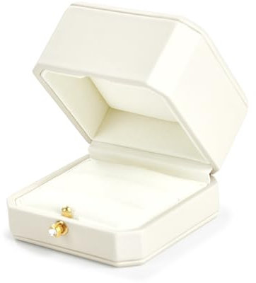 Oirlv Creme Weiß PU Leder Ring Box,Ringbox Hochzeit für 2 Ringe,Antrag, Verlobung und Jahrestag