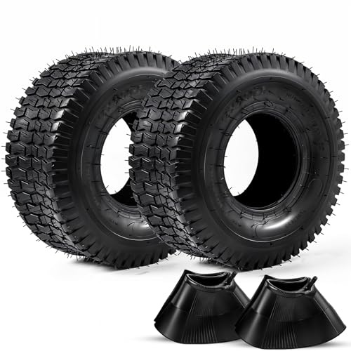Jeu De 2 Pneus 15x6.00-6 Et Chambres À Air TR-13 À Valve Droite En Caoutchouc Naturel 4 Plis Capacité 400 Lbs Pour Assemblage De Roue Avant De Tondeuse Autoportée