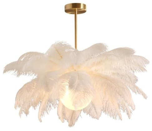 GUANSHAN Suspension en plumes d'autruche blanches – Plafonnier et lustre pour chambre à coucher, salon