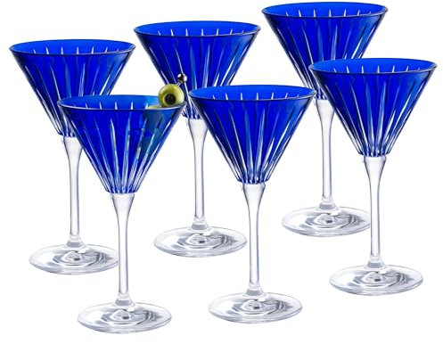Barski Colored Martini Cocktail Glass - Cobalt Blue Stemmed Martini Champagne Glasses - For Martini - Champagne - Cocktails - Margarita - Set of 6 - Gift Ready - Blue - 7 Oz. - Made in Europe