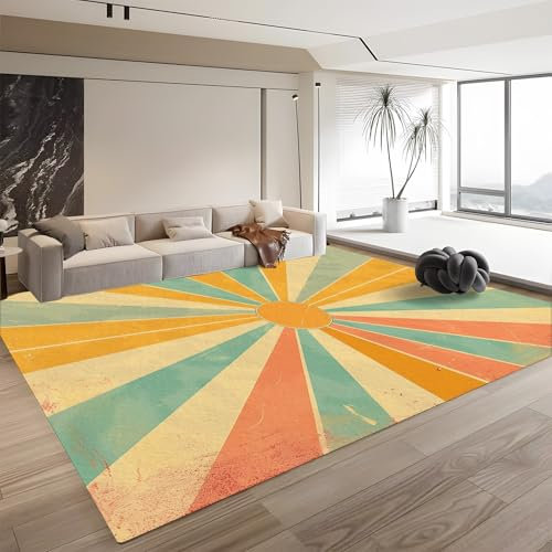 Tappeti per soggiorno minimalista astratto sole 160 cm x 230 cm, morbido e soffice tappeto per camera da letto tappeto bohemien arcobaleno linea, tappeti per bambini ragazze dormitorio cameretta