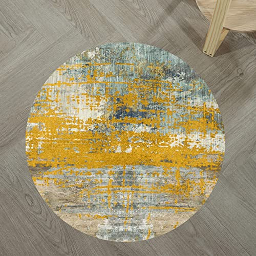Kurzflor-Teppich für Schlafzimmer, Wohnzimmer, Kinderzimmer, Kreisteppich, Bodenmatte in Hellkhaki, Zementgrau, Blau, Grün, Orange, Gelb, Cyan, rund, Ø 80 cm