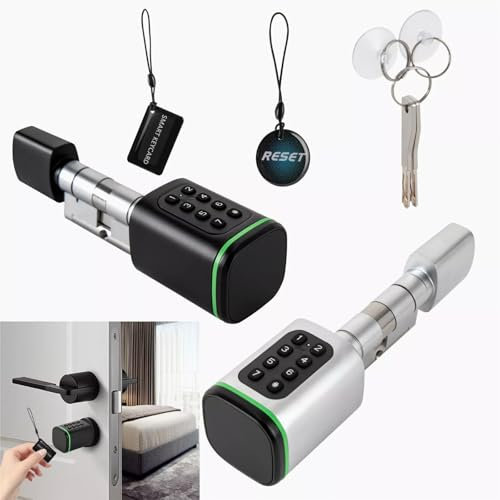 MEELRYD Serratura elettronica intelligente per porta, cilindro da 60 mm, IP53, codice impermeabile, con app e scheda RFID, 2 chiavi per porte di spessore 35-45 mm