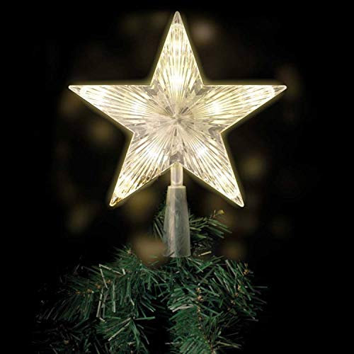 LED - Baumspitze Stern Weihnachtsbaumspitze mit 10 LED's Kabel transparent für den Innenbereich Batterie 18 x H 22cm