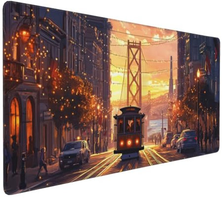 Gaming Mauspad XXL Stadt Mousepad 1000x500x4mm Blick auf die Straße Verlängertes Mauspad Schreibtischauflage,Genähte Kanten Mauspad,Verbessert Präzision Geschwindigkeit Wasserdicht Geeignet Büro Decor