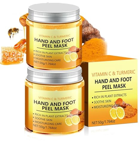 Kurkuma & Vitamin C Hand- und Fuß-Peel-Maske, feuchtigkeitsspendende Abzieh-Handwachsmaske, pflegende Reparatur, glatte Handhaut für rissige, trockene, alternde Hände, Hand-Fußwachsmaske,