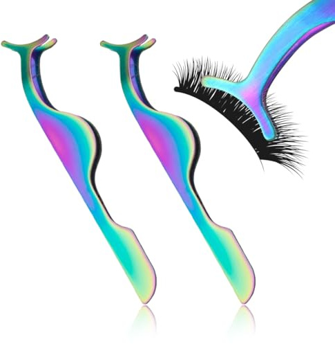 Pinzette per Ciglia, 2 pezzi Punta Curva Coda di Pesce Ciglia Finte Clip, Pinzette per Ciglia In Acciaio Inox, Pinzette per extension Ciglia Finte, per Caricare e Scaricare Ciglia Finte, Colore laser