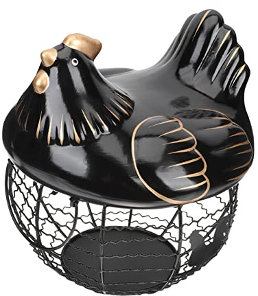 SHOWERORO Egg Basket Storage Basket Egg Cup Rings Holder for Fridge Pan Boiler Bowl Kitchen Ceramic Hen Farmhouse Style s Black Metal