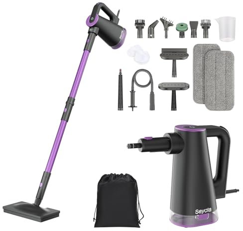 Seyola - Limpiador de mopa a vapor para limpieza de suelos de madera dura, limpiador de vapor manos libres con accesorios multiusos 9 en 1 para baño, ventanas, sofás, ropa, lechada de azulejos