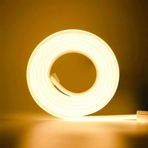 ANSIEN® Tira LED Neón COB 220V (Blanco Cálido,3M), 12W/m, Corte Cada 10cm, IP65, 1200lm/m, con Enchufe Rectificador y Pegatina, Tira LED Flexible para Hogar, Bar y Restaurante