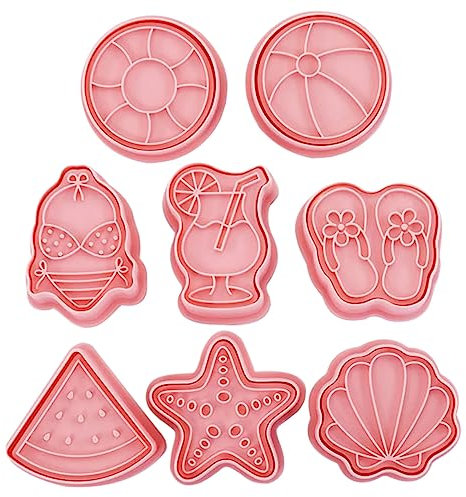UKCOCO 8pcs Hawaiian Cookie Cutter Mold Set Silicone Baking Stamps for Fondant Chocolate Reusable Cookie Molds for Summer Beach Themed and Cake Decorating