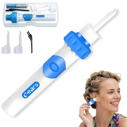 Pulitore elettrico dell'orecchio,Rimuovi la cera dell'orecchio,Con 2 Teste di Ricambio in Silicone e una batteria,Set portatile per la pulizia dell'orecchio,Adatto a bambini, adulti e anziani
