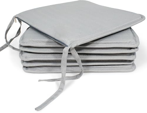 MANEMI Pack 6 Cojines para Silla 40x40x2cm - Cojín Decorativo con Textura de Bambú para Silla, Sofá o Comedor - Juego de Cojines de Asiento Estilo Rústico y Transpirable con Cintas de Sujeción,