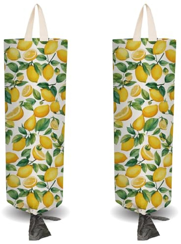craspire 2 Support de Sac en Plastique Jaune Citron avec 4 Crochets Adhésifs Réutilisable Lavable Support Mural pour Rangement de Sacs Poubelles pour Armoire Cuisine Garde Manger