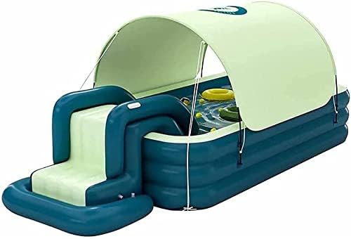 Piscine gonflable avec pare-soleil pour le jardin - Pataugeoire hors sol pour adultes et enfants - Avec toboggan familial