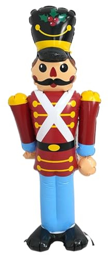 Casse-Noisette Gonflable de Noël 3, 5 Pieds Décor de Noël Casse-Noisette Dessin Animé en PVC avec 2 Trous d'aération Cachés Décorations pour Fête Vacances Décoration Pelouse Intérie