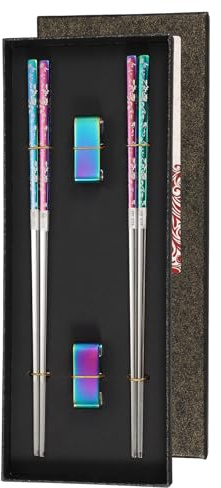 sourcing map 2 Pairs Stainless Steel Chopsticks, 23.5cm / 9.25 Metal Chop Sticks Square Lightweight Chopsticks Tableware Accessories Set for Hot Pot Cook, Gradient Silver with Gradient Holder