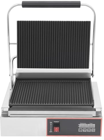 Griglia elettrica a contatto in acciaio inox con doppia piastra riscaldante per cucina, hotel, caffetteria, fast food, panini, verdure e hamburger LED timer da tavolo