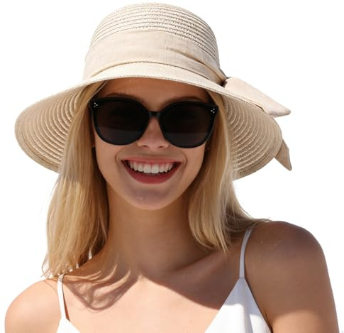 LHHMZ Chapeau de Paille à Large Bord pour Femme, Chapeaux d'été pour la Plage, Chapeau d'été Pliable pour la Plage