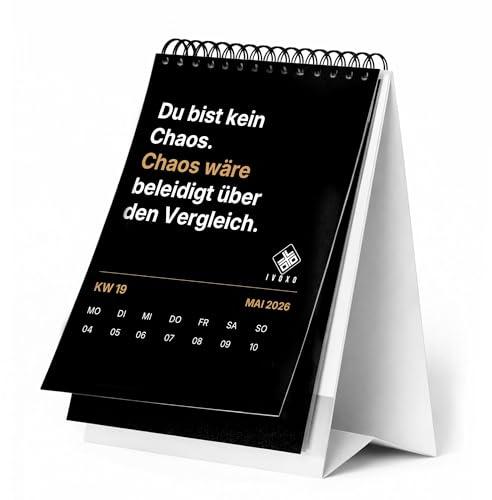 Demotiverande skrivbordskalender 2026, 53 veckor med omotiverande talesätt, svart humor och sarkasm, rolig talekalender i A6-format, rolig presentidé för kontor, kollegor och hemmakontor