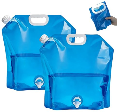 KUIRUNRX® Faltbarer Wasserkanister, 2 Stück 10L Flexibler Faltbarer Wasserkanister mit hahn, Tragbar Trinkwasserkanister mit Dichtem Deckel, für Camping, Wandern