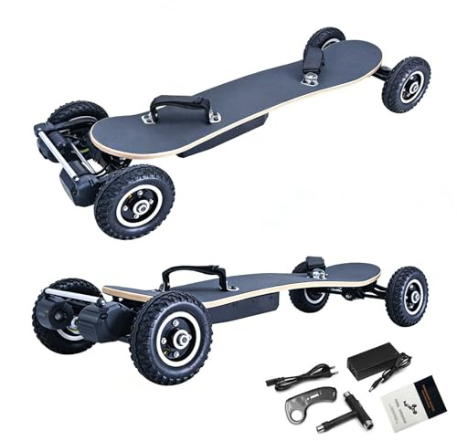 Elektrisches Longboard geländegängiges Mountainboard, Hochleistungsdämpfer, Flexible Fernbedienung, max 30 km Reichweite bei konstanter 2. Gang Geschwindigkeit für Pendeln Rounded-Corners