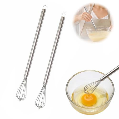 Mini Batidor Cocina Acero Inoxidable 23 cm, 2 Pcs, Batidor Pequeño Manual | Batidores Pequeños para Batir Huevos, Mezclar Salsas, Crema y Leche, Utensilios de Repostería Duraderos y Ligeros