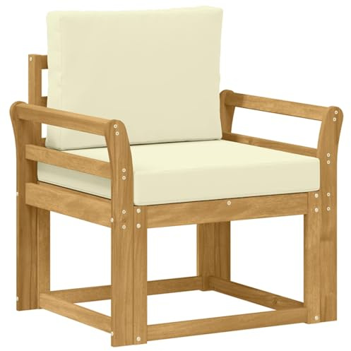 Owoxanthellate 2er Set Outdoor-Sofagarnitur mit Sitz- und Rückenkissen, Akazie Massivholz Loungesofa, Wetterfestes Gartensofa für Terrasse und Balkon, Creme und Weiß