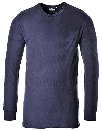 Portwest B123 T-Shirt Thermique Homme Manches Longues sous-Vêtement Chaud Maillot de Corps Couche de Base Col Rond Poignets Côtelés Travail Hiver Extérieur, Bleu Marine, XL
