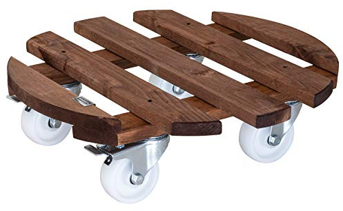 WAGNER Pflanzenroller GIGANT Big Ø 45 x 13 cm I Blumenroller für Außenbereich + Innenbereich I Kübelroller aus FSC®-Buchenholz, braun I 2 Total-Feststeller I Tragkraft 250kg I Made in EU-20087101