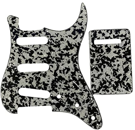 KAISH 11-Loch ST/Strat-Style Schlagbrett SSS mit ST-Rückplatte Tremolo-Abdeckung für USA/Mexico Stratocaster/Strat Schwarz Weiß Achat