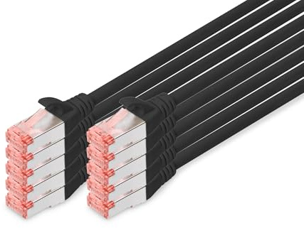 DIGITUS Câble LAN Cat 6-1m - 10 pièces - RJ45 Câble réseau - S/FTP Blindé - Compatible Cat 6A & Cat 7 - Noir