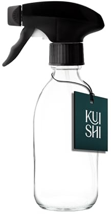 Kuishi Glass Spray Bottle - 250ml Pack of 1 Refillable Spray Bottle for Cleaning, Plants & Hair, with Black Plastic Trigger, Clear BPA-Free Water Spray Bottle for Gardening & Essential Oils