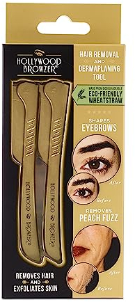 Hollywood Browzer 2er Set Gesichtshaarentferner Rasierer & Dermaplaning Tool für Damen, Augenbrauenrasierer, Peeling & Haarentfernung ohne Schmerzen, mit Schutzhülle (Duo gold)