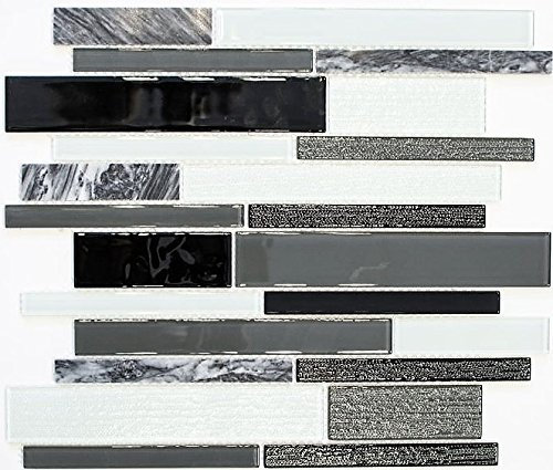 Mosaik Fliese grau schwarz Stäbchen Verbund Glasmosaik Crystal Stein für WAND BAD DUSCHE KÜCHE FLIESENSPIEGEL THEKENVERKLEIDUNG BADEWANNENVERKLEIDUNG Mosaikmatte Mosaikplatte | 10 Mosaikmatten