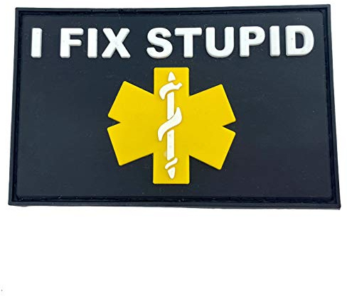 I Fix Stupid Medic Taktisch Airsoft PVC Klett Emblem Abzeichen Patch (Schwarz Gelb)