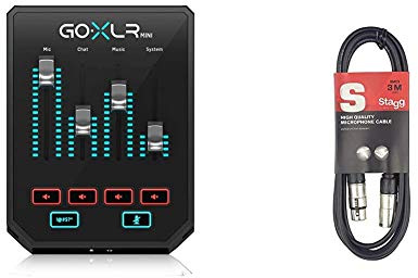 TC Helicon GoXLR MINI Online Broadcast Mixer with USB/Audio Interface and Midas Preamp, PC Compatible Only & Stagg 3m XLR to XLR Plug Microphone Cable