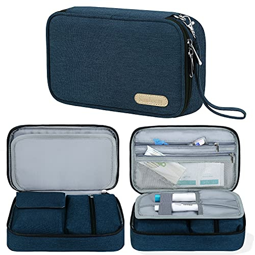 Bolsa Diabética, Simboom Bolsas de Viaje para kit de control de la Diabetes, Doble Capa Bolsa para Monitor de glucosa en sangre, Tiras de prueba, Dispositivo de Punción (Solo Bolsa) - Azul