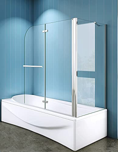 Acezanble Badewannenaufsatz 120x70cm Eck Duschwand Badewanne 2-tlg.Faltwand mit Handtuchhalter 6mm Nano Glas H140cm
