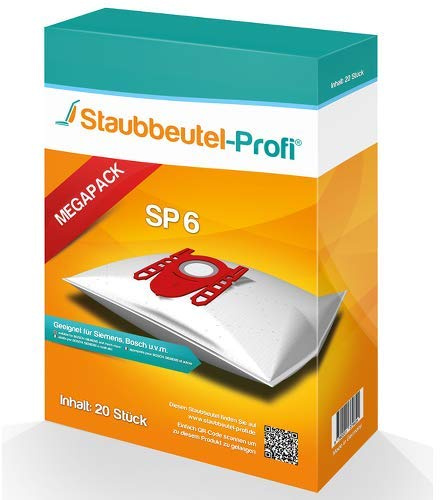 Staubsaugerbeutel SP6 geeignet für Bosch BGL6XSIL3, BGL6X3001, BGL6TPET (20 Staubbeutel)