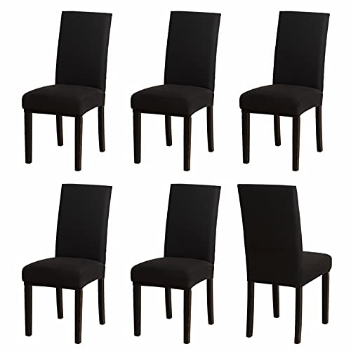 Sufdari Stuhlhussen 6er Set Schwarz, Stretch Esszimmer Stuhlbezug für Esszimmerstühle, Abnehmbarer Waschbarer Spandex Stuhlüberzug für Küchenstühle,Hotel, Bankett(Schwarz, 6 Stück)