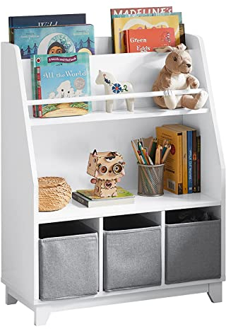 SoBuy KMB34-W Kinder Bücherregal Kinderregal mit Ablagefächern und 3 Boxen Spielzeugregal Aufbewahrungsregal für Kinder Spielzeug-Organizer Weiß BHT ca.: 63x80x28cm