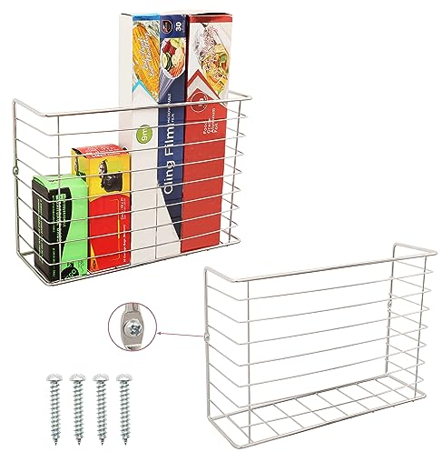 BELLE VOUS (2 Stk Regal Küche Wandregal Metall zum Aufhängen - Metallregal Klein Küchen Regale für Wände & Schranktüren - Küche, Badezimmer, Speisekammer - Für Frischhalte- & Verpackungsfolien