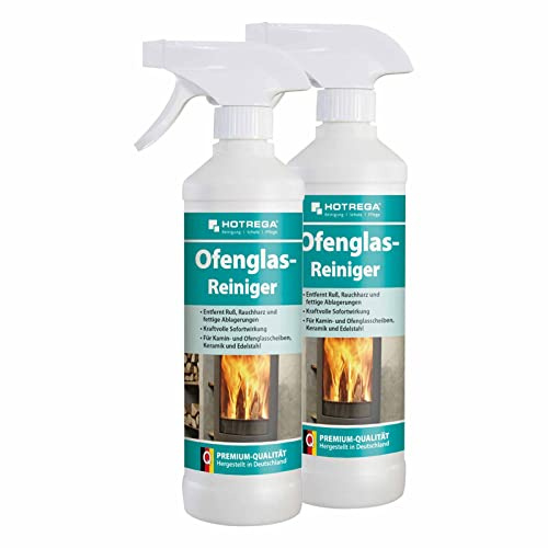 HOTREGA Ofenglasreiniger 2x 500 ml | Kaminscheibenreiniger & Rußentferner | Gebrauchsfertig gegen Rauchharz | Reinigung von Glas, Keramik oder Edelstahl | Streifenfreier Glanz ohne mühsames Schrubben